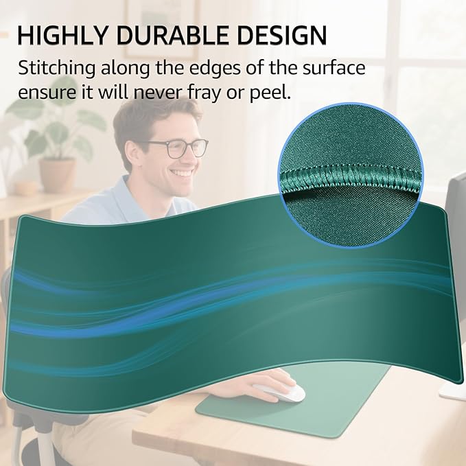 KTRIO Large Gaming Mouse Pad Desk Mat, Superior Micro-Weave Cloth, Non-Slip Rubber Base, Stitched Edges, Water-Resistant, for Gamer, Office & Home, 31.5 x 15.7 Inch，Forest Green