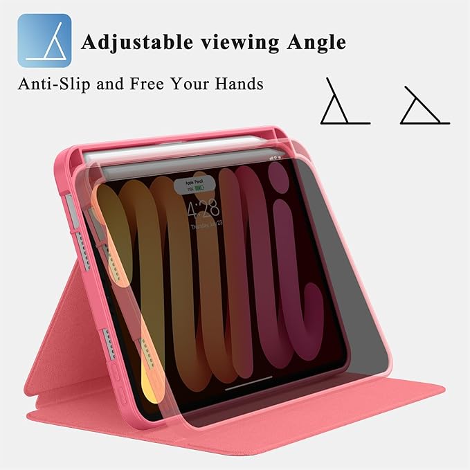 Supveco Case for iPad mini 7 (A17 Pro) 2024/iPad Mini 6 2021 8.3 Inch with Pencil Holder-[Auto Wake/Sleep],Slim Protective Case with Soft TPU Back Cover for iPad mini 7th/6th Generation-Watermelon