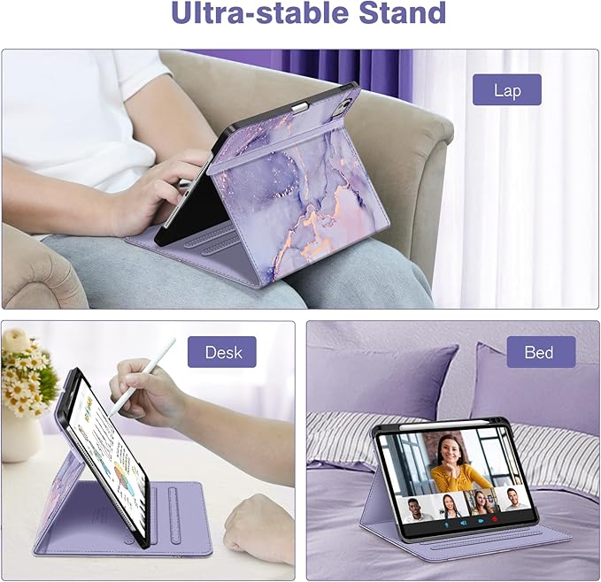 Fintie Folio Case for iPad Pro 11-inch (M5) 2025 / (M4) 2024, Magnetic Multi-Angle Smart Stand Cover with Built-in Pencil Holder & Pocket, Auto Sleep/Wake, Lilac Marble