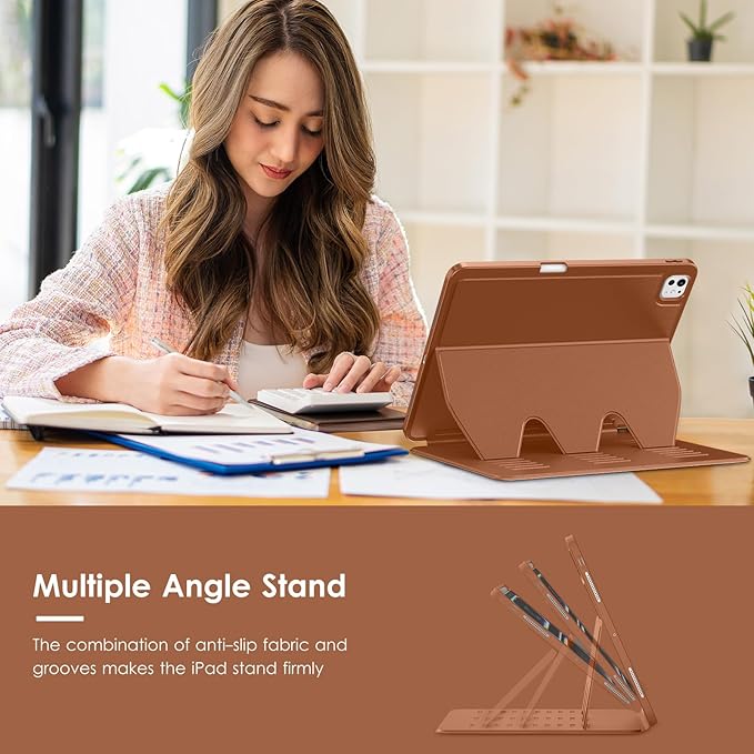 VIKESI Case for iPad iPad Pro 13-inch M5 or M4 Released in 2025 or 2024,Multiple Angles Magnetic Stand Cover,Shockproof Soft Back,Pencil Holder,and Auto Sleep/Wake,Brown