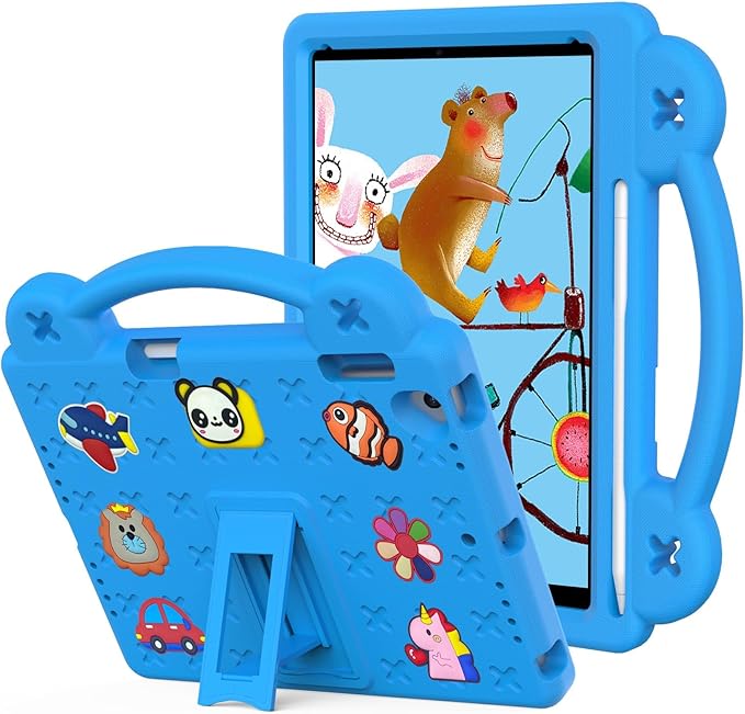 AKABEILA Compatible with Apple iPad Air 1 2013/Air 2 2014/Pro 9.7(2016)/iPad 9.7(2017/2018) Tablet Case, Kids Shockproof Protective Case with Stand Handle & Pen Tray for Girl Kid Gift Sky Blue
