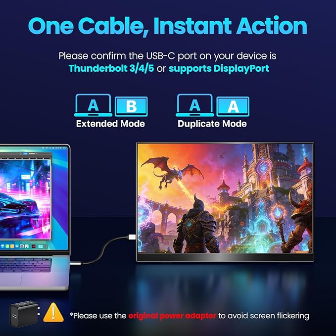 Upperizon Portable Monitor 16 inch 2K QHD 2560X1600 145% sRGB 240 Hz HDR HDMI USB-C Travel Monitor for Laptop MacBook PC Surface PS5 Xbox, External Display with Kickstand & Speakers, VESA Compatible