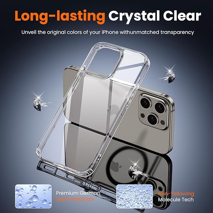 toushion 3 in 1 for iPhone 15 Pro Max Case Clear,[Yellowing-Resistant Acrylic Back] Screen Protector *1 & Camera Lens Protector*1, Shockproof for iPhone 15 Pro Max Phone Case 6.7 inch Clear