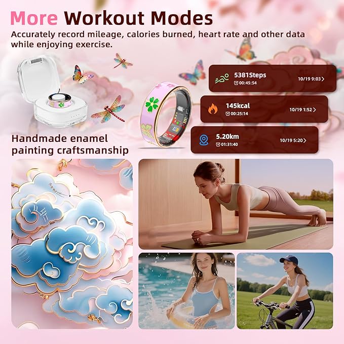 Smart Ring Men & Women Ring Sleep Tracker Pedometer Long Battery Life No Subscription Fee, IP68 Waterproof((Pink, 8)