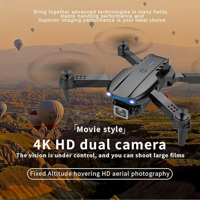 Sonilco E99 Mini Drone with Dual Camera, Altitude Hold, One-Key Takeoff/Landing, Foldable Design, Gyroscope, Headless Mode, 2 Batteries, 9–12min Flight Time, Brushed Motor – Wi-Fi FPV Drone for Beginners & Teenagers (Ages 14+) (Black)