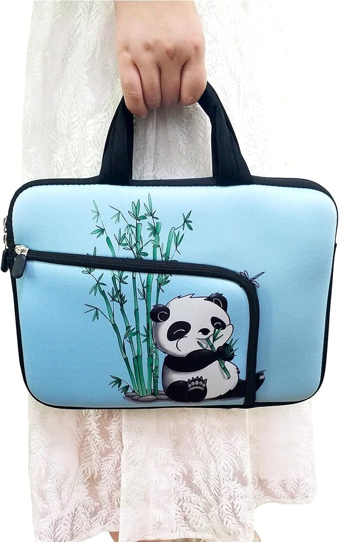 14 15 15.4 15.6 inch Laptop Handle Bag Computer Protect Case Holder Notebook Sleeve Neoprene Cover Soft Carrying Case with Extra Pockets for Dell Lenovo Toshiba HP Chromebook ASUS Acer(Cute Panda)