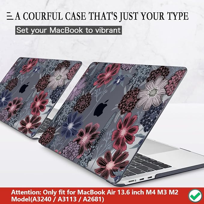 CISSOOK Compatible with MacBook Air 13.6 inch Case 2022 2023 2024 2025 2026 Model A2681 A3113 A3240 A3449, Plastic Hard Case with Keyboard Cover Screen Protector Type C Adapter, Texture Flowers