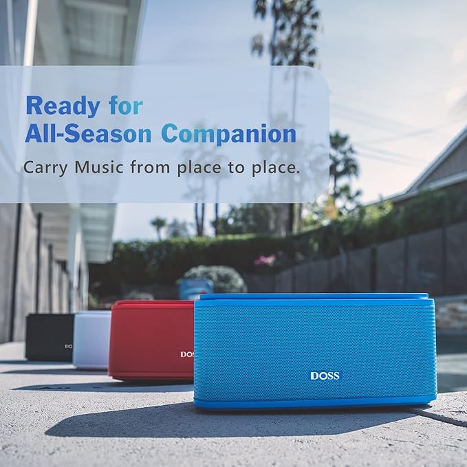DOSS SoundBox Touch Wireless Bluetooth Speaker-12W HD Sound with Rich Bass, IPX5 Waterproof, 20H Playtime, Handsfree, for Gatherings, Home, Office, Outdoor, Travel-Blue
