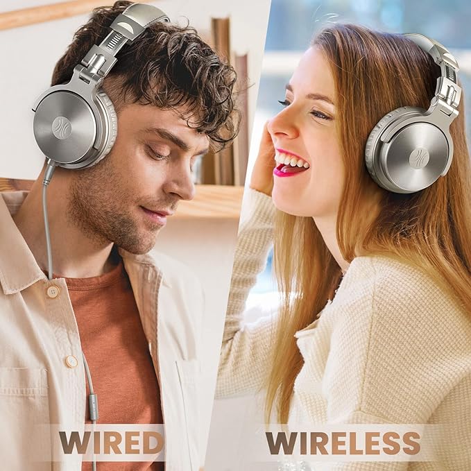 OneOdio Bluetooth Over Ear Headphones, 110 Hrs Wireless/Wired Stereo Sound Foldable Headsets with Deep Bass 50mm Neodymium Drivers for PC/Phone/Tablet - Studio Wireless Pro C, Champagne Gold