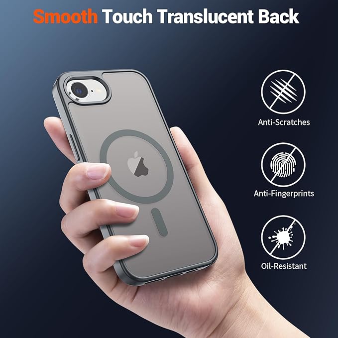 SUPFINE Magnetic for iPhone 17e Case/iPhone 16e Case (Compatible with MagSafe)(Military Grade Drop Protection) Translucent Matte Shockproof with Anti-Fingerprint Phone Case,Gray