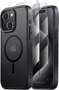 Tigowos for iPhone 15 Case, Compatible with MagSafe [15FT Drop Resistant][2 Tempered-Glass Screen Protectors] Matte Skin-Feeling Shockproof case for iPhone 15 Cases 6.1", Black-Set