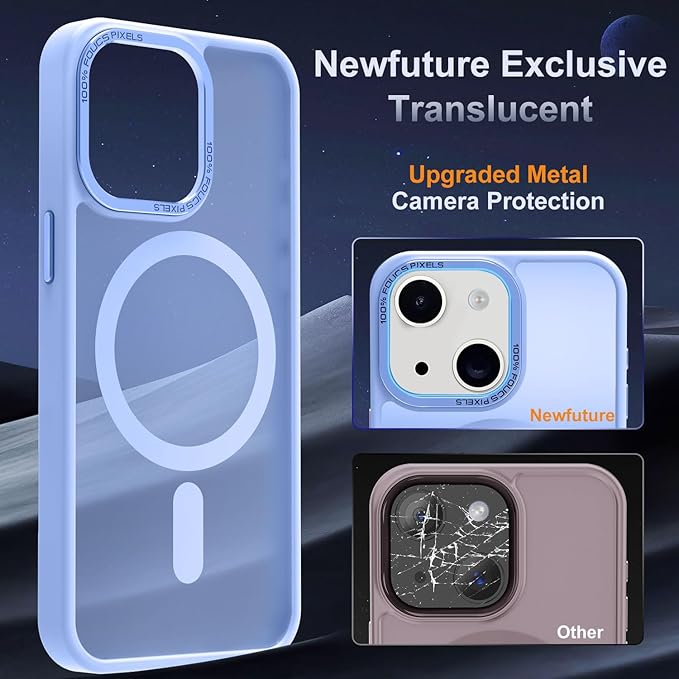 Newfuture Designed for iPhone 13 Case & iPhone 14 Case with Magnetic [13 FT Military Drop Protection] [Compatible with Magsafe] Slim Translucent Shockproof with Anti-Fingerprint Phone Case, Blue