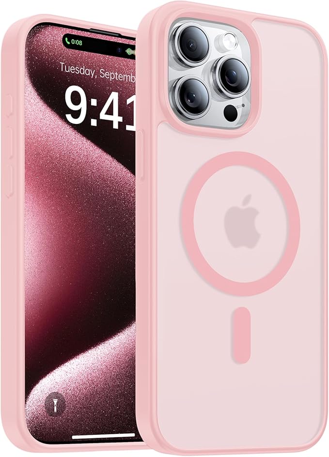 Magnetic for iPhone 15 Pro Max Case[Compatible with MagSafe][Military-Grade Drop Protection][Anti-Yellowing]Shockproof Protective Translucent Matte Cover for iPhone 15 Pro Max Phone Case,Pink