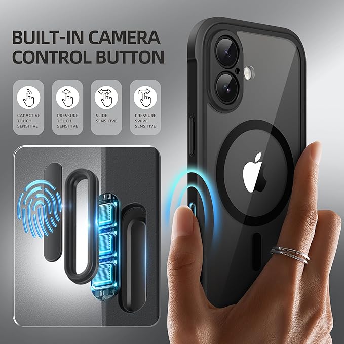 BERFY for iPhone 17 Case, Compatible with MagSafe, Built-in Privacy Screen Protector, Camera Protection, Shockproof Full Body Phone Case 6.3", Clear Black