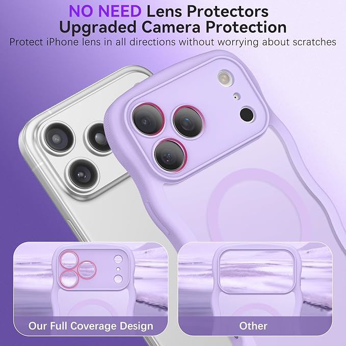 BENTOBEN Magnetic for iPhone 17 Pro Max Case, Cute Wavy [Full Camera Protection][Compatible with MagSafe] Matte Anti-Slip Bumper Women Girls Boys Protective Cover for 17 ProMax 6.9", Lavender Purple