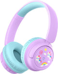 iClever BTH22 Kids Bluetooth Headphones, 60H Play Time, 74/85 dBA Safe Volume, Bluetooth 5.4, USB C, Over Ear Kids Headphones Wireless with Mic AUX Cord for iPad/Tablet/Travel/School, Purple/Green