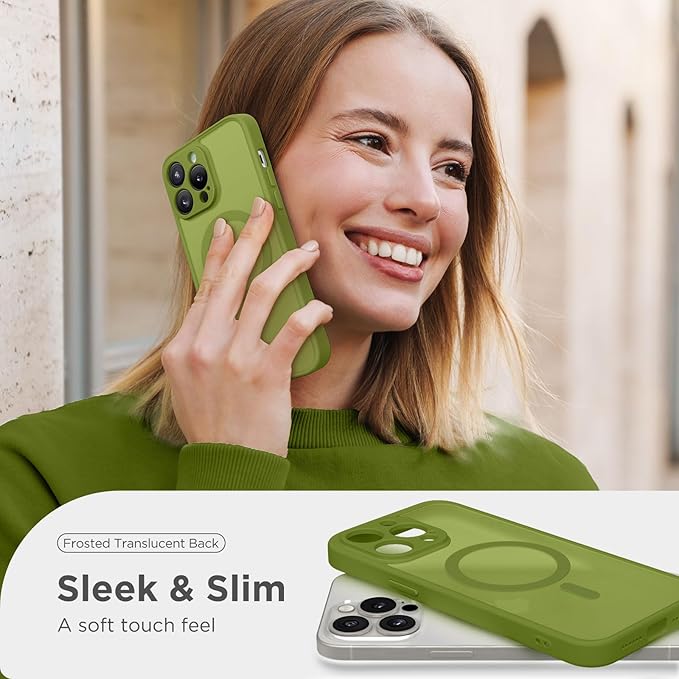 CAPRARO CAPRRO Magnetic for iPhone 13 Pro Max Case, [Compatible with MagSafe] [Full Camera Protection] Shockproof Protective Slim Translucent Matte Phone Case for iPhone 13 Pro Max 6.7'', Cedar Green