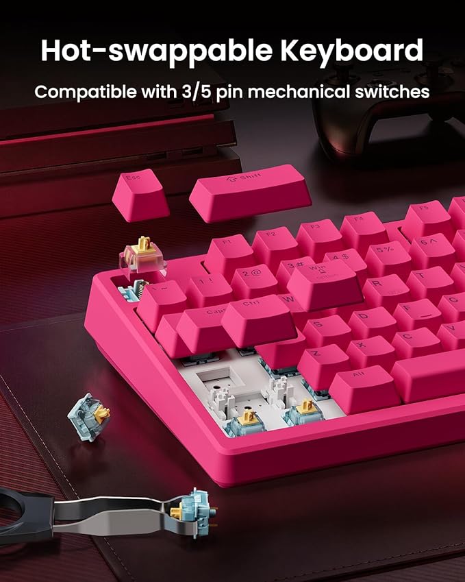 Kisnt KN85 Wireless Mechanical Keyboard, 75% Layout with RGB Backlit, Bluetooth/2.4GHz/USB-C, Custom Hot Swappable Silent Switches, Quiet Typing for Windows/Mac/PC (Berry Red)