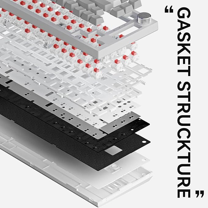 FIRSTBLOOD ONLY GAME. AK820 Wired 75% Mechanical Keyboard, Hot-Swappable Gasket-Mounted Gaming Keyboard with Red Switches, 81 PBT Keycaps Grey-White Layout, Multimedia Keys Knob, White Backlit