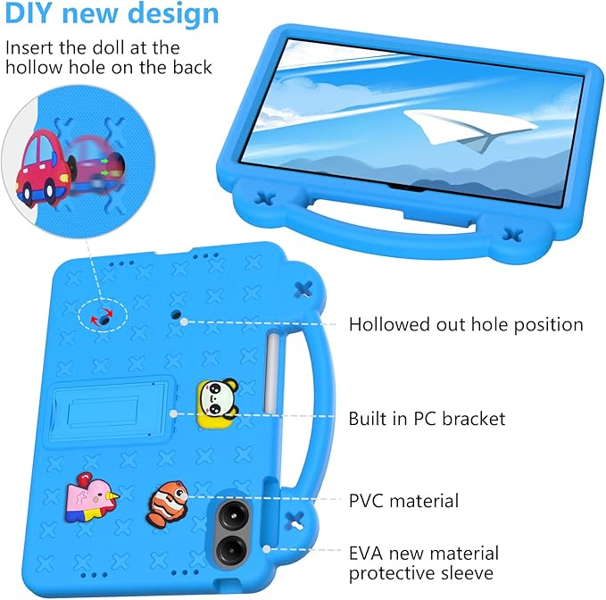 AKABEILA Compatible with Xiaomi Redmi Pad Pro 12.1 2024 Tablet Case, Kids Friendly Universal Lightweight Shockproof Protective Case with Shoulder Strap & Stand Handle Sky Blue