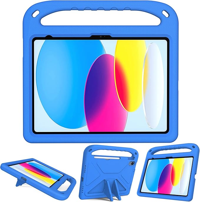 for iPad A16 Case 11th Generation 2025 11 Inch, iPad 10th Generation 10.9" 2022 Case, Kids Friendly Lighweight EVA Foam Shoulder Strap Shockproof Stand Cover for Girls Boys, Blue