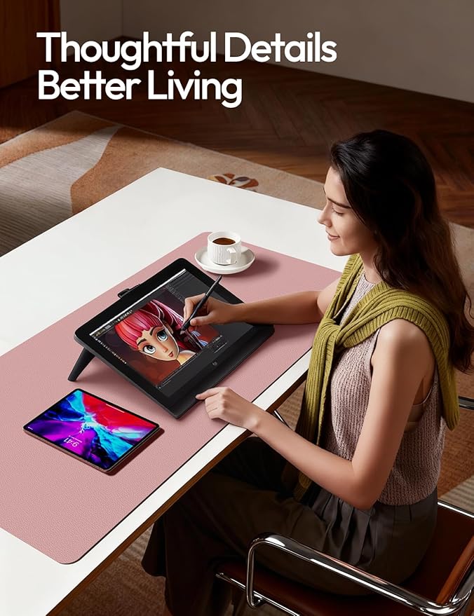 YSAGi Leather Desk Protector, Office Mat, Large Mouse Mat, Non-Slip PU Leather Blotter, Laptop Pad, Waterproof Writing Pad for Office and Home (Pale Mauve, 47" x 17")