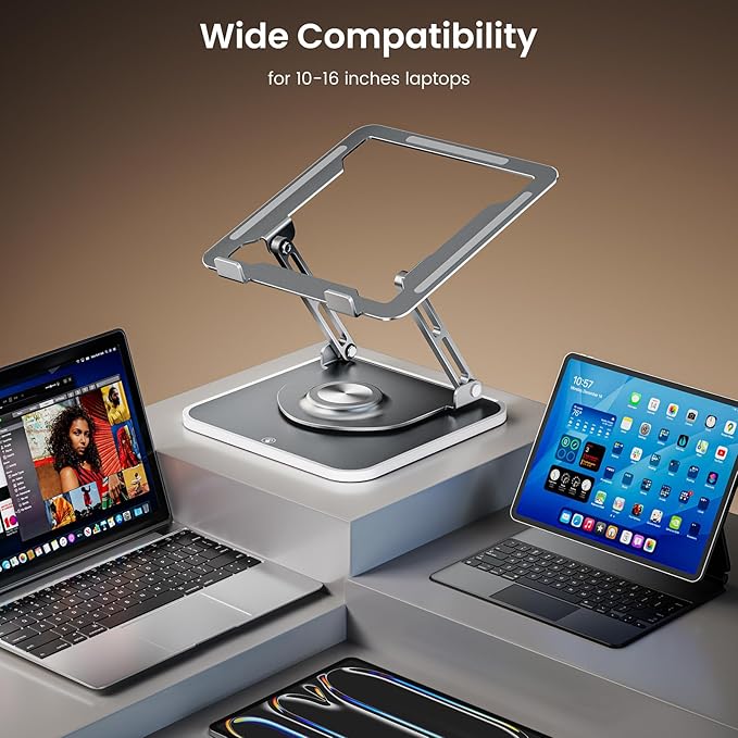 JOYEKY RGB Laptop Stand for Desk, Adjustable Ergonomic Laptop Riser with 360° Rotating Base, Foldable & Portable Computer Stand, Suitable for All 10-16” Laptops