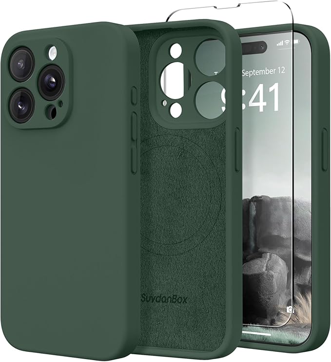 Magnetic for iPhone 13 Pro Max Case, Compatible with MagSafe, [Full Camera Protection][Screen Protector] Silicone Shockproof Protective Phone Case for iPhone 13 Pro Max 6.7", Alpine Green