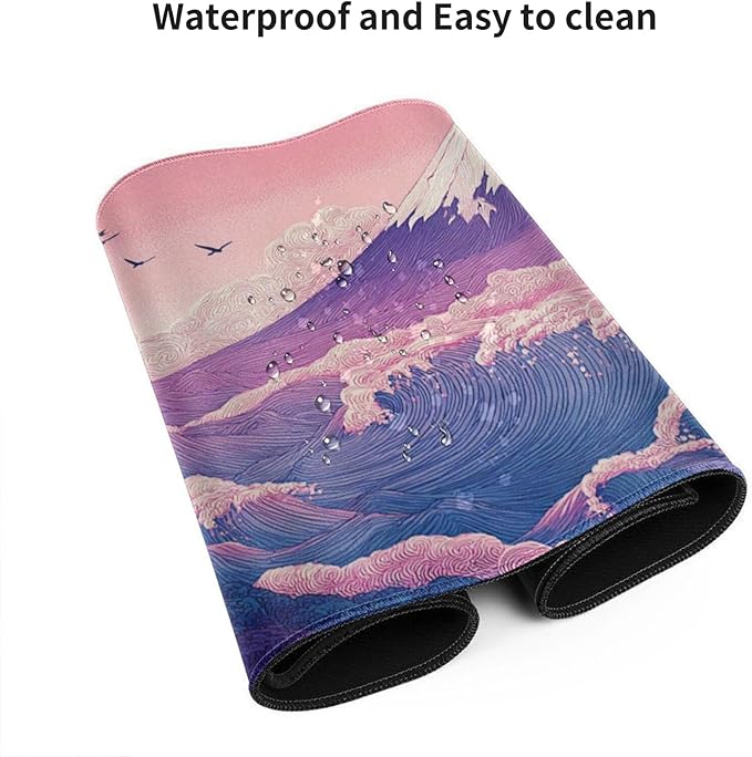 Japanese Mouse Pad with Stitched Edges, Extra Large Desk Mat Gaming Mousepad XXXL Computer Keyboard Mat Waterproof Non-Slip Rubber Mice Pads for Office Desk Decor(Purple, 48" x 24")