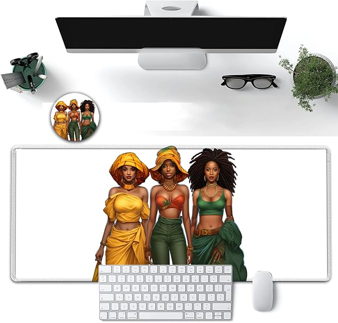 Large Mouse Pad, 31.5 x 11.8in Extended Gaming Mouse Pad with Stitched Edges, XXL Mousepad Protector Non Slip Rubber Base for Office Home Writing Mat,African American Women Black Girl White Desk Mat