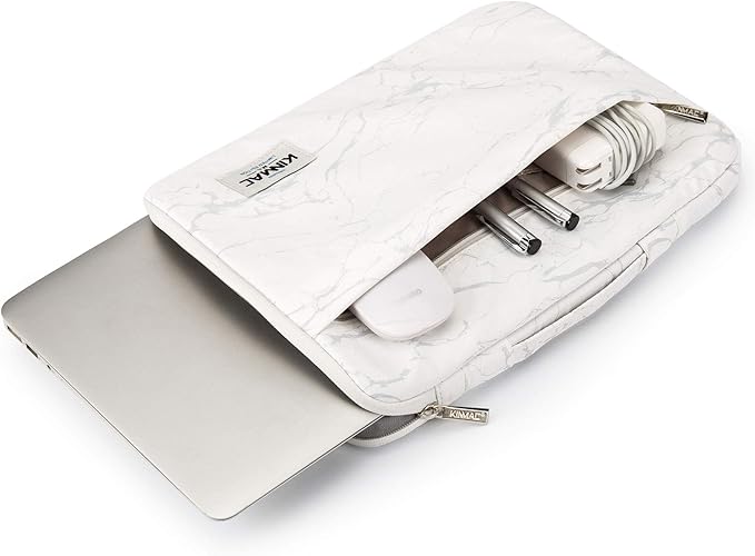 Kinmac 360° Heavy Duty Protective Laptop Computer Sleeve case Bag Cover with Handle for MacBook Pro 14 inch,14 inch-14.4 inch HP Lenovo Dell ASUS Acer Laptop (White Marble)