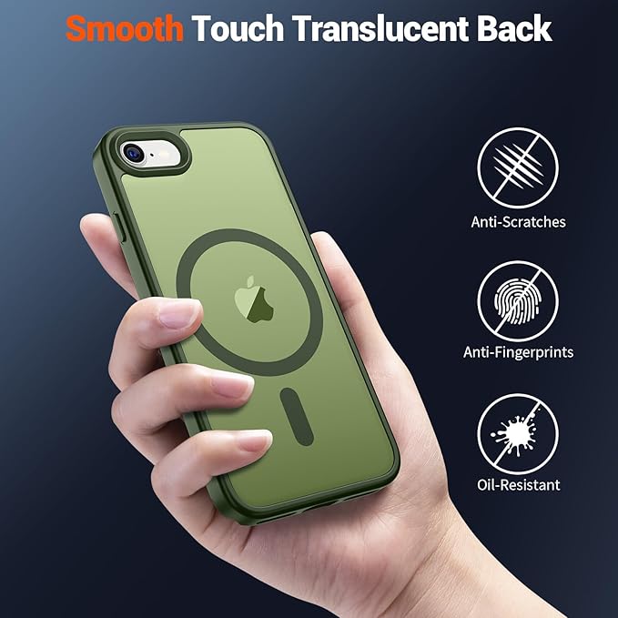 SUPFINE Magnetic for iPhone SE Case 2022 (3rd)/2020 (2nd), iPhone 8 Case (Compatible with MagSafe) (Military Grade Drop Protection) Slim Translucent Matte Phone Case, Cangling Green