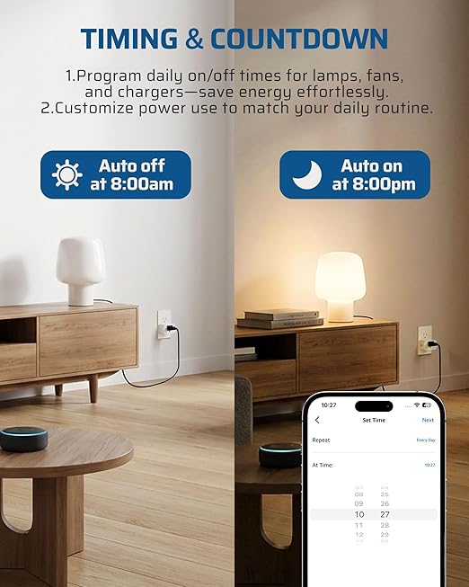 DEWENWILS Matter Smart Plug, Work with Alexa, Apple Home, Google, SmartThings, Outlet with Schedule and Timer, FFS Easy Setup, 100% Privacy 15A/1800W, APP Voice Control, 2.4G Wi-Fi Only, 2 Pack White