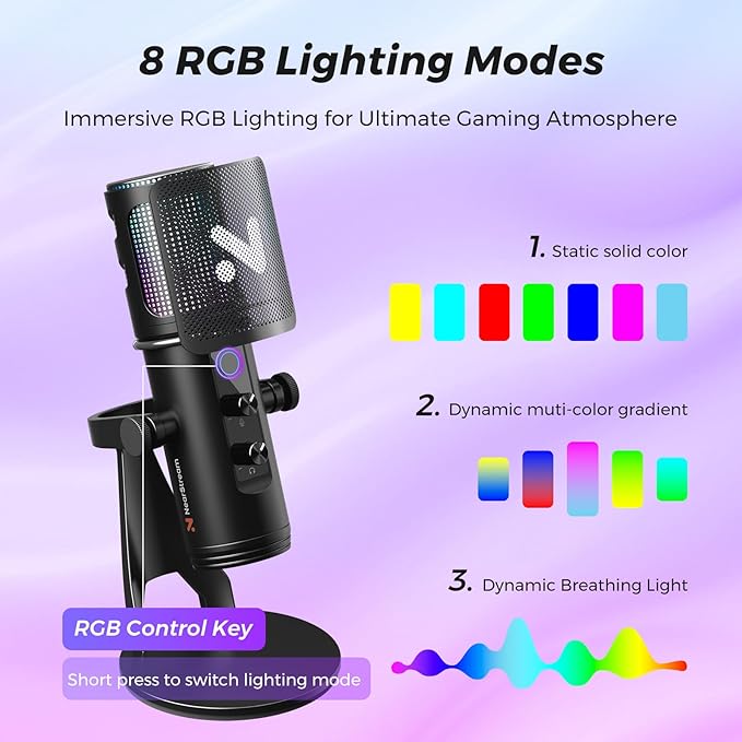 NearStream USB Gaming Microphone for PC with Noise Canceling/RGB Light/Quick Mute/Gain/Headphones Jack/Pop Filter, Desktop Condenser Microphone for Stream/Record/Podcast/PS5/PS4/Twitch/YouTube (AM35U)
