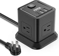 Power Strip with USB, FDTEK Flat Plug Extension Cord with 4 AC and 3 USB, 5 FT Power Cord Desktop Charging Station, Overload Protection, Compact Portable for Travel Home Office Cruise Ship - Black
