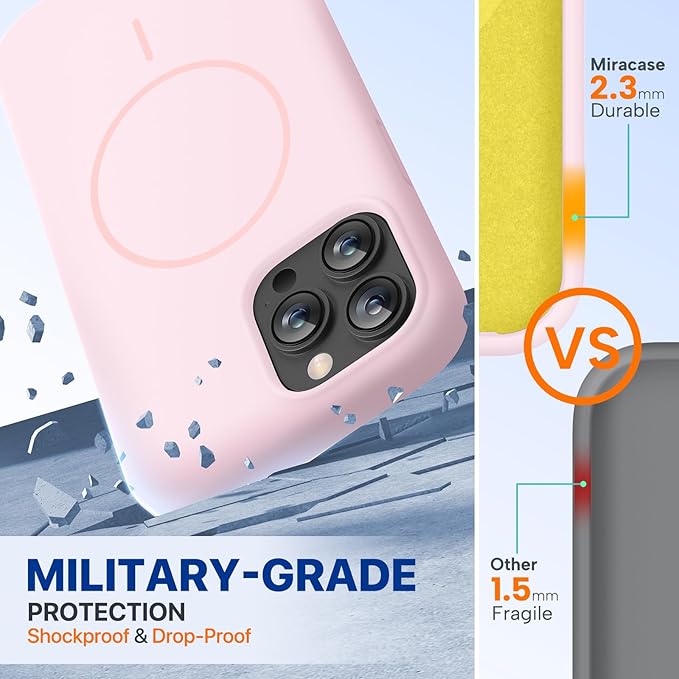 Miracase Magnetic for iPhone 13 Pro Max Case, [Soft Anti-Scratch Microfiber Lining], Magnetic for MagSafe, Liquid Silicone Shockproof Drop Protection Phone Case for 13 Pro Max, Sand Pink
