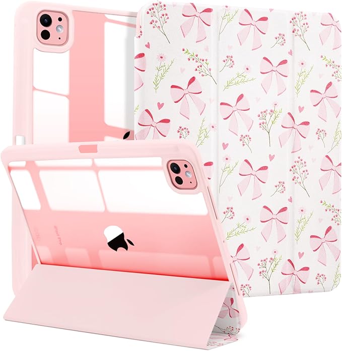 MrARTIST for for iPad Pro 11 Inch Case (M5/M4) 2025/2024 6th/5th Generation Case Cute for Women Girls Girly Kawaii Aesthetic Design for Apple Tablet Cover with Pencil Holder, Bow Flowers