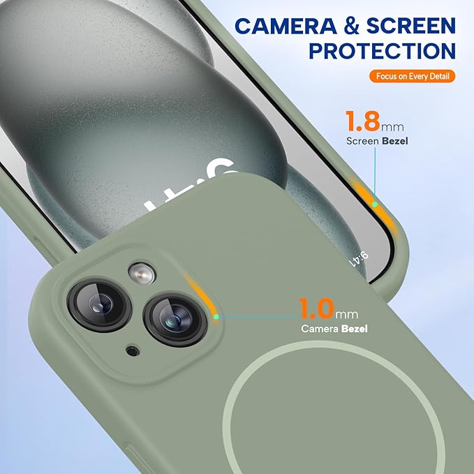 Miracase Compatible with iPhone 15 Case, [Soft Anti-Scratch Microfiber Lining], Liquid Silicone Case Gel Rubber Shockproof Drop Protection Phone Case for iPhone 15, Patina Green