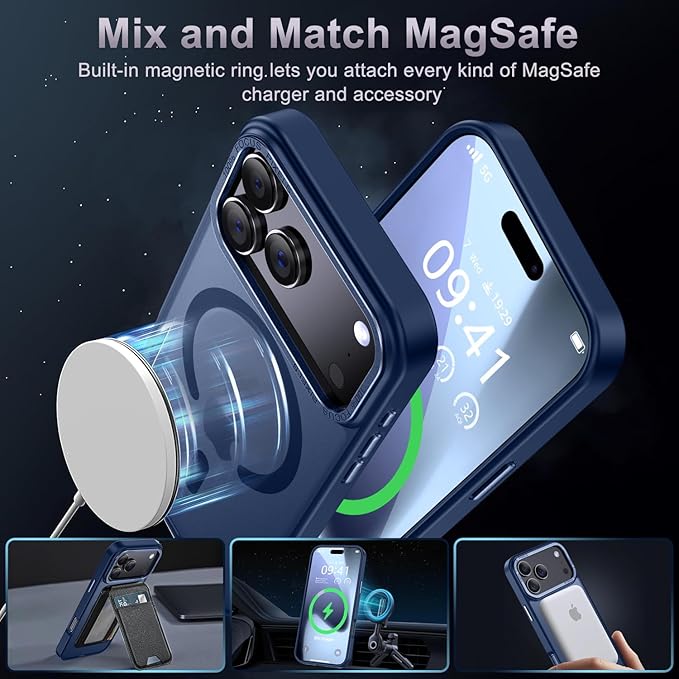 Newfuture Magnetic for iPhone 17 Pro Max Case [Compatible with Magsafe] [Military Grade Drop Protection] Translucent Matte Anti-Scratch Shockproof Protective Phone Cover 6.9 Inch, Navy Blue