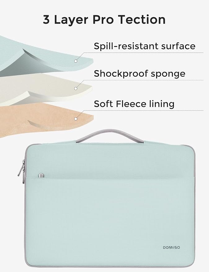 DOMISO 16 inch Laptop Sleeve Protective Case Cover Compatible with 16 16+ inch HP Dell ASUS Lenovo Chromebook,Waterproof Computer Cases Bag with Handle,Mint Green
