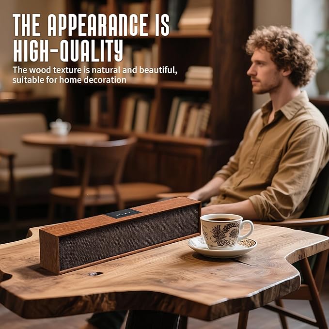 Retro Computer Speakers - Wooden Sound Bar with Bluetooth 5.3 & USB Connectivity | Universal Compatibility for PC, Desktop, Laptop, Monitor, Tablet & Smartphone