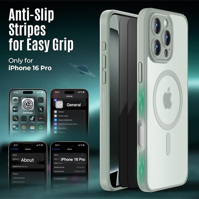 Symcele Designed for iPhone 16 Pro Case, Compatible with MagSafe, with Privacy Screen Protectors X2, [Camera Protection] [15FT Military Drop Protection] Shockproof Phone Case, 2024, Calke Green