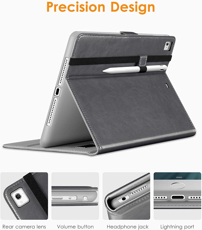 DTTO for iPad 9.7 Inch 5th/6th Generation 2018/2017 Case with Apple Pencil Holder, Premium Leather Folio Stand Cover Case for Apple iPad 9.7 inch, Also Fit iPad Pro 9.7/Air 2/Air - Gray