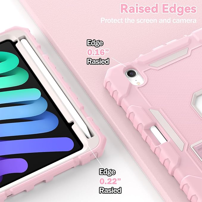 Grifobes Case for iPad mini 7 (A17 Pro) 2024 / Mini 6 2021 8.3 inch, Heavy Duty Shockproof Rugged Cover with Pencil Holder Stand, for I Pad Mini 7th/6th Gen 8.3" Case (Light Pink)