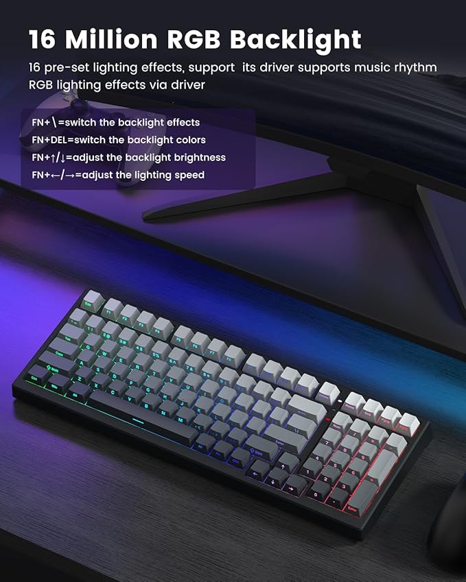 X98 Wireless Mechanical Keyboard, RGB Backlit Custom Gaming Keyboard with Number Pad, BT5.0/2.4GHz/USB-C, Gasket Structure, Hot Swappable Pre-lubed Linear Switch, Side Printed PBT Keycaps