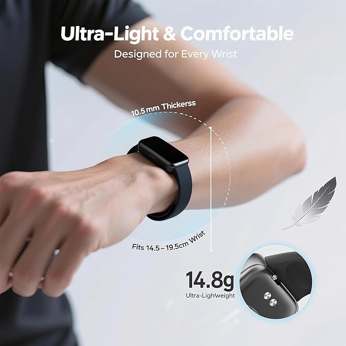 Fitness Tracker for Men & Women with 1.47” HD Display, Heart Rate & SpO2 Tracking, Sleep & Activity Monitor, 100+ Sports Modes, 3ATM Waterproof Smart Band, Works with Android & iOS, Black
