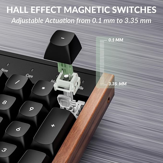 Keychron K10 HE Hall Effect Keyboard, Ultra-Fast Lime Magnetic Switch, Full-Size Tri-Mode Wireless Keyboard with Rapid Trigger, Adjustable Actuation, RGB, Aluminum + Wooden Frame