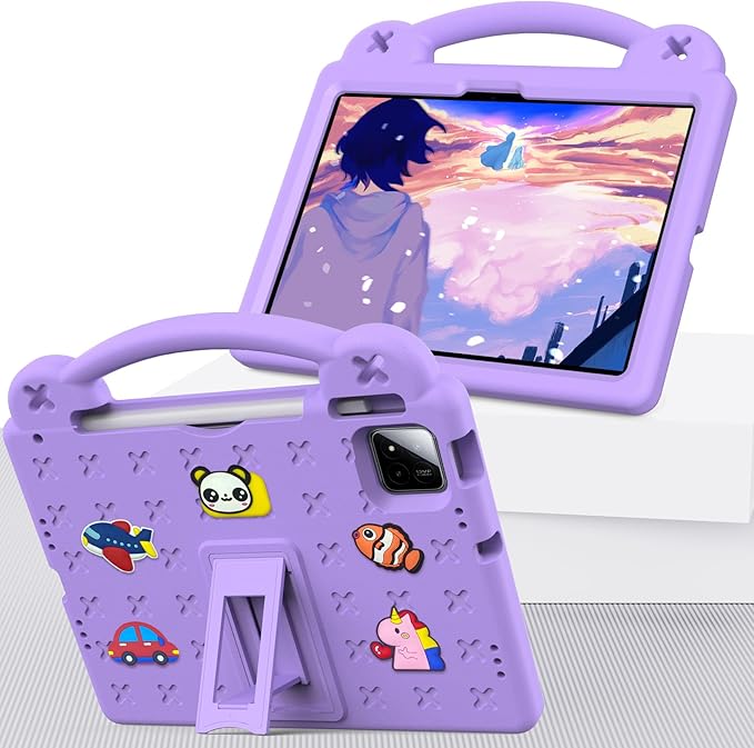 AKABEILA Compatible with Xiaomi Pad 7/Xiaomi Pad 7 Pro 11.2 inch 2024/Xiaomi Pad 8 2025 11.2 inch Tablet Case, Kids Friendly Universal Protective Case with Shoulder Strap & Stand Handle Light Purple