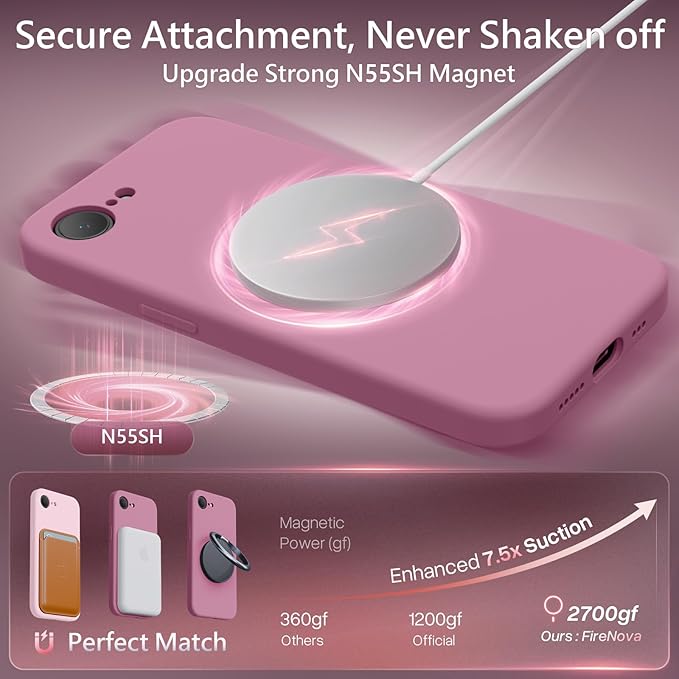 FireNova Magnetic for iPhone 17e Case/iPhone 16e Case, Compatible with MagSafe, [Silicone Camera Protection] Microfiber Lining Phone Case, 6.1", Lilac Purple