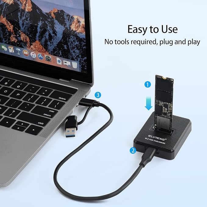 ELUTENG M.2 NVMe SSD Docking Station, 10Gbps USB-C & USB-A PCIe SSD Reader, 2-in-1 Cable, B+M Key Compatible, Fits 2230/2242/2260/2280 SSD, No SATA/mSATA Support, Black